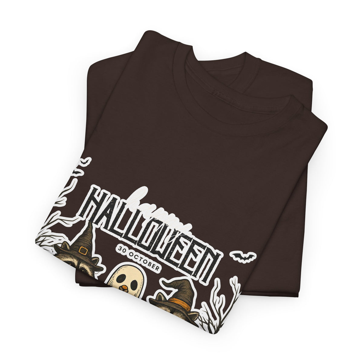 Halloween Raccoon Ghost Pumpkin T‑Shirt — Cute Spooky Costume Trio Tee