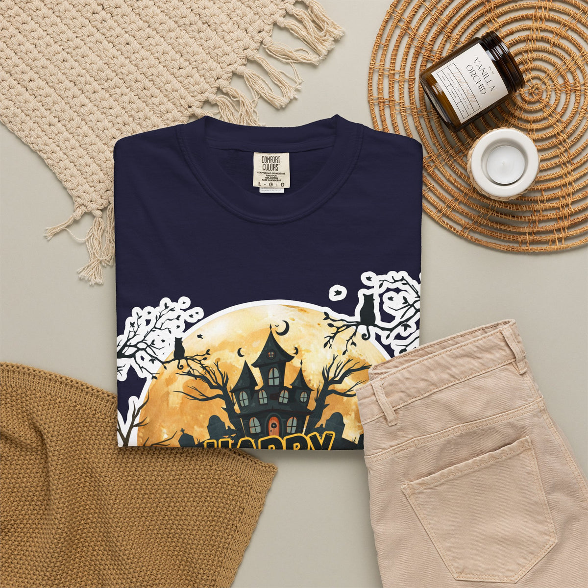 Halloween Haunted House T-Shirt — "Happy Halloween" Pumpkin Graphic Tee