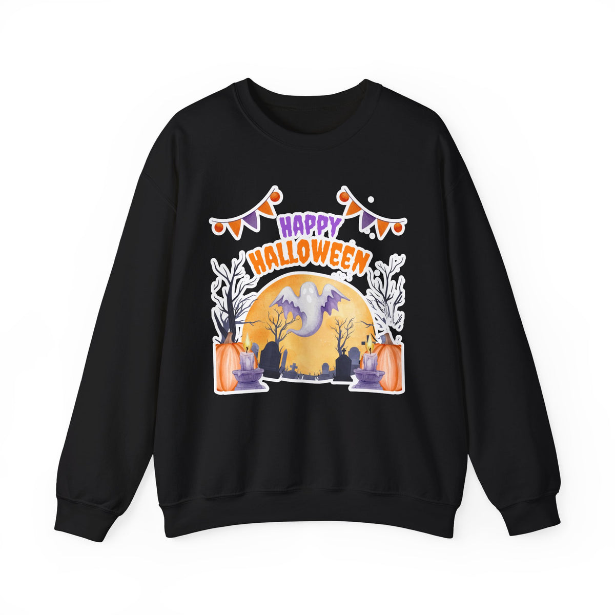 Happy Halloween Crewneck Sweatshirt — Cute Ghost Pumpkin Halloween Sweater