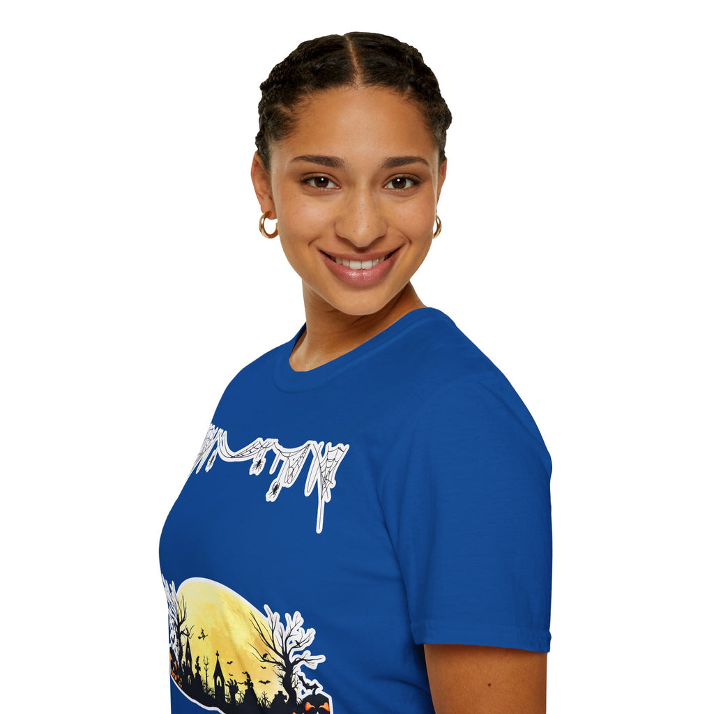 Halloween Moon Silhouette T-Shirt — Spooky Graveyard Pumpkin Scene