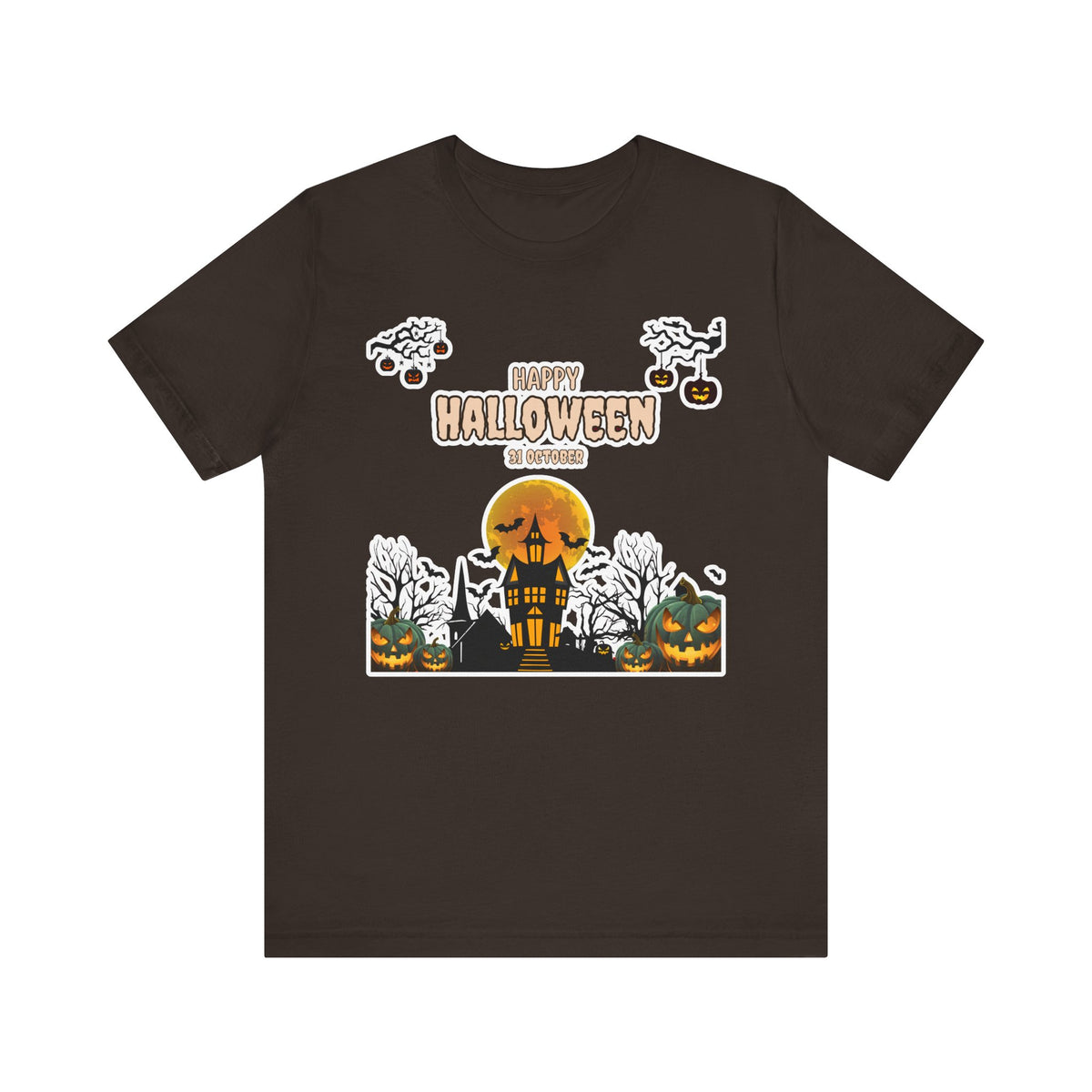 Halloween Haunted House T-Shirt — "Happy Halloween" Pumpkin Spooky Tee