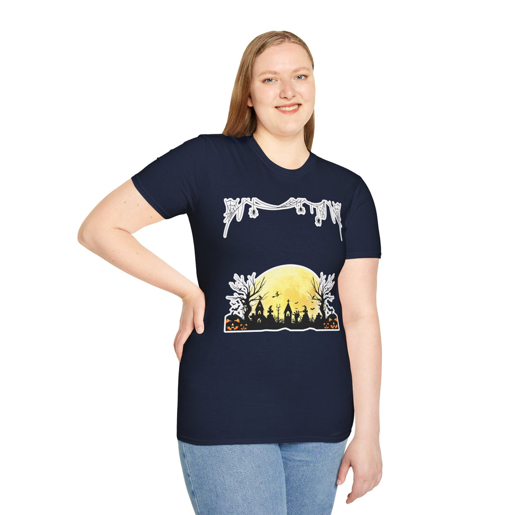 Halloween Moon Silhouette T-Shirt — Spooky Graveyard Pumpkin Scene