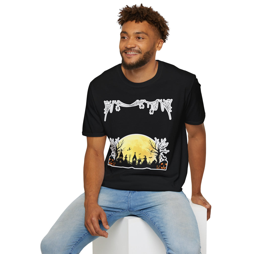 Halloween Moon Silhouette T-Shirt — Spooky Graveyard Pumpkin Scene