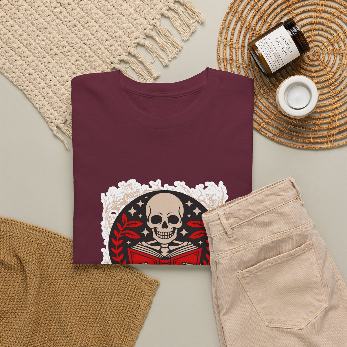 Spooky Halloween Skull Tee — Vintage Skeleton Reading Book Halloween T-Shirt