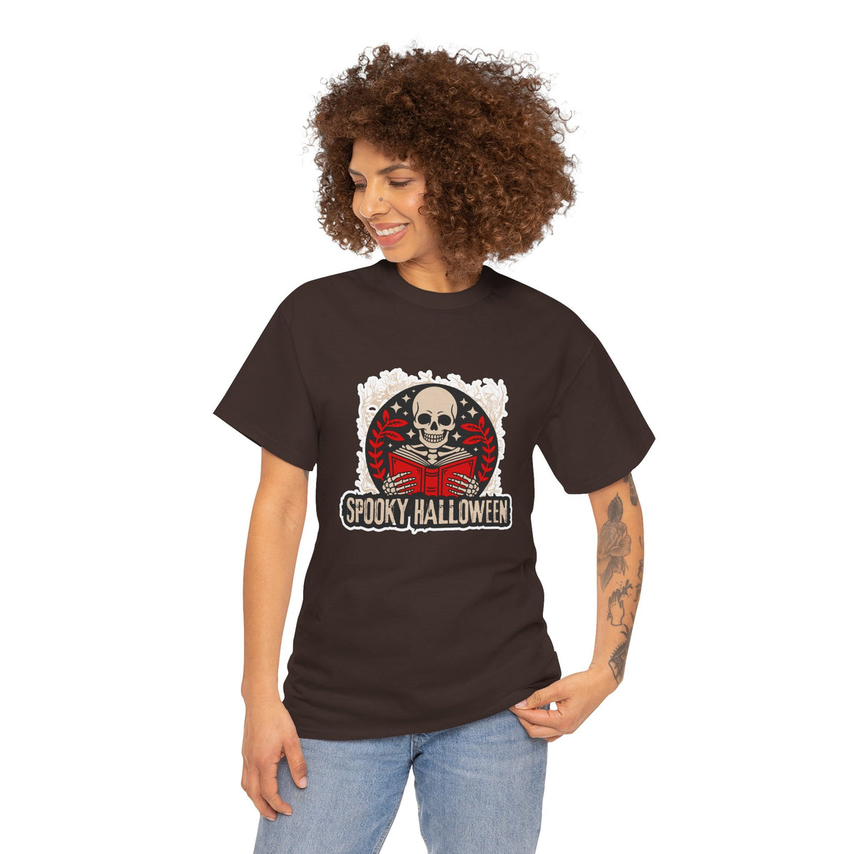 Spooky Halloween Skull Tee — Vintage Skeleton Reading Book Halloween T-Shirt