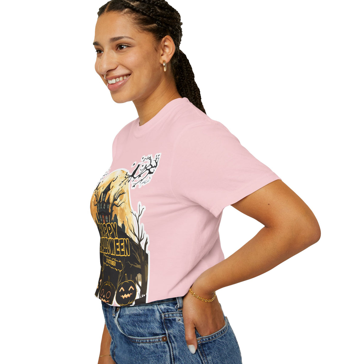 Halloween Haunted House T-Shirt — "Happy Halloween" Pumpkin Graphic Tee