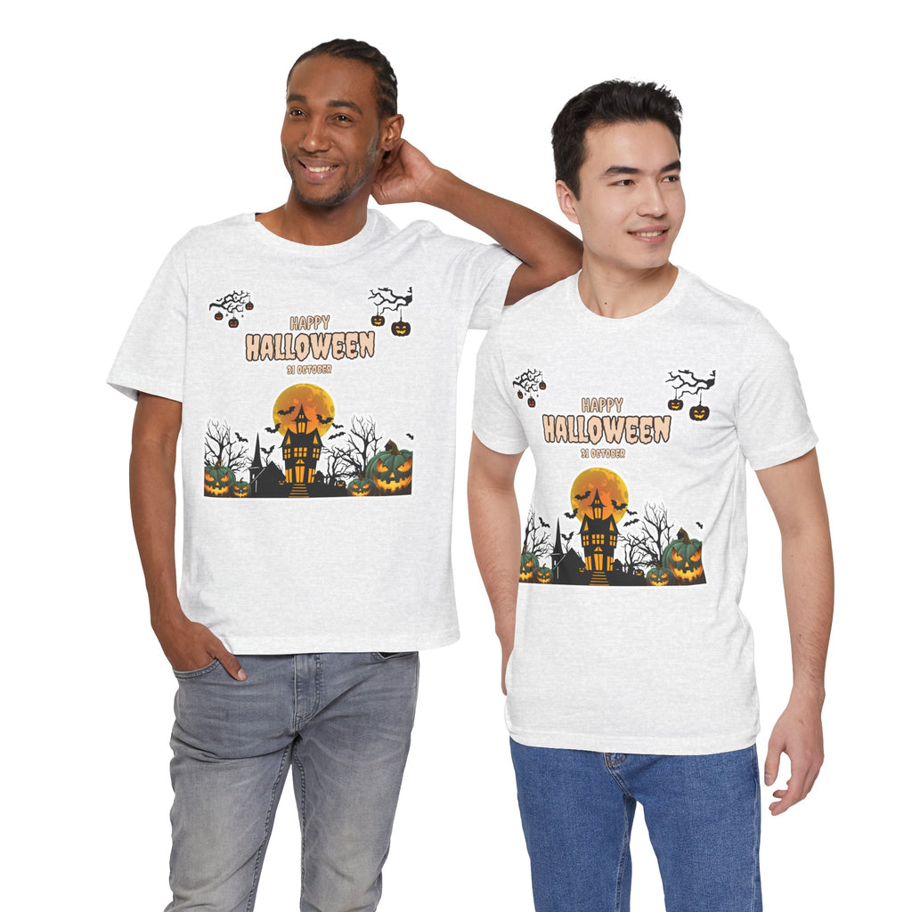 Halloween Haunted House T-Shirt — "Happy Halloween" Pumpkin Spooky Tee