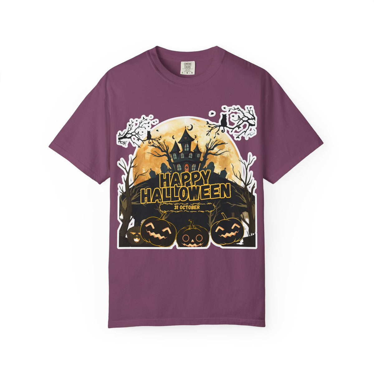 Halloween Haunted House T-Shirt — "Happy Halloween" Pumpkin Graphic Tee