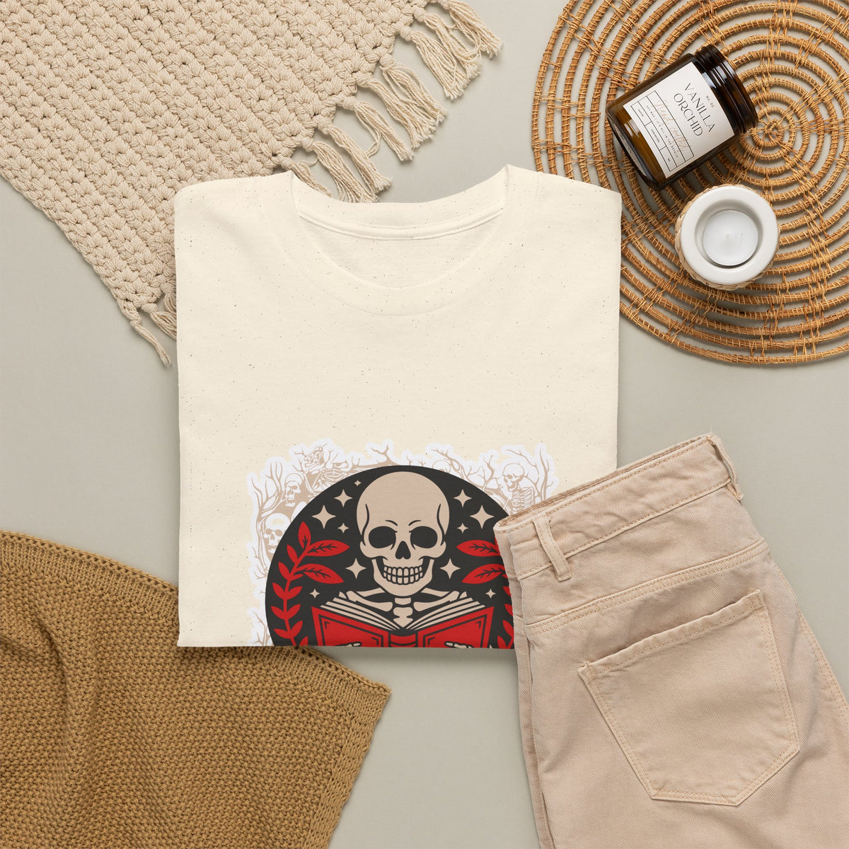 Spooky Halloween Skull Tee — Vintage Skeleton Reading Book Halloween T-Shirt