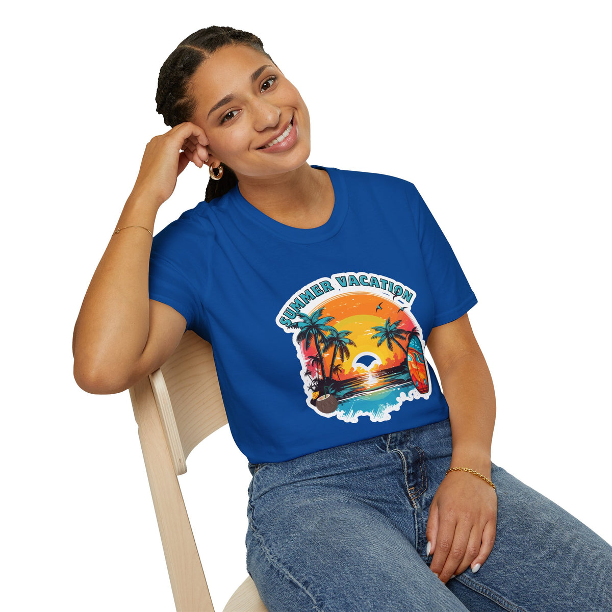 Summer Vacation T-Shirt – Tropical Sunset Surf Graphic