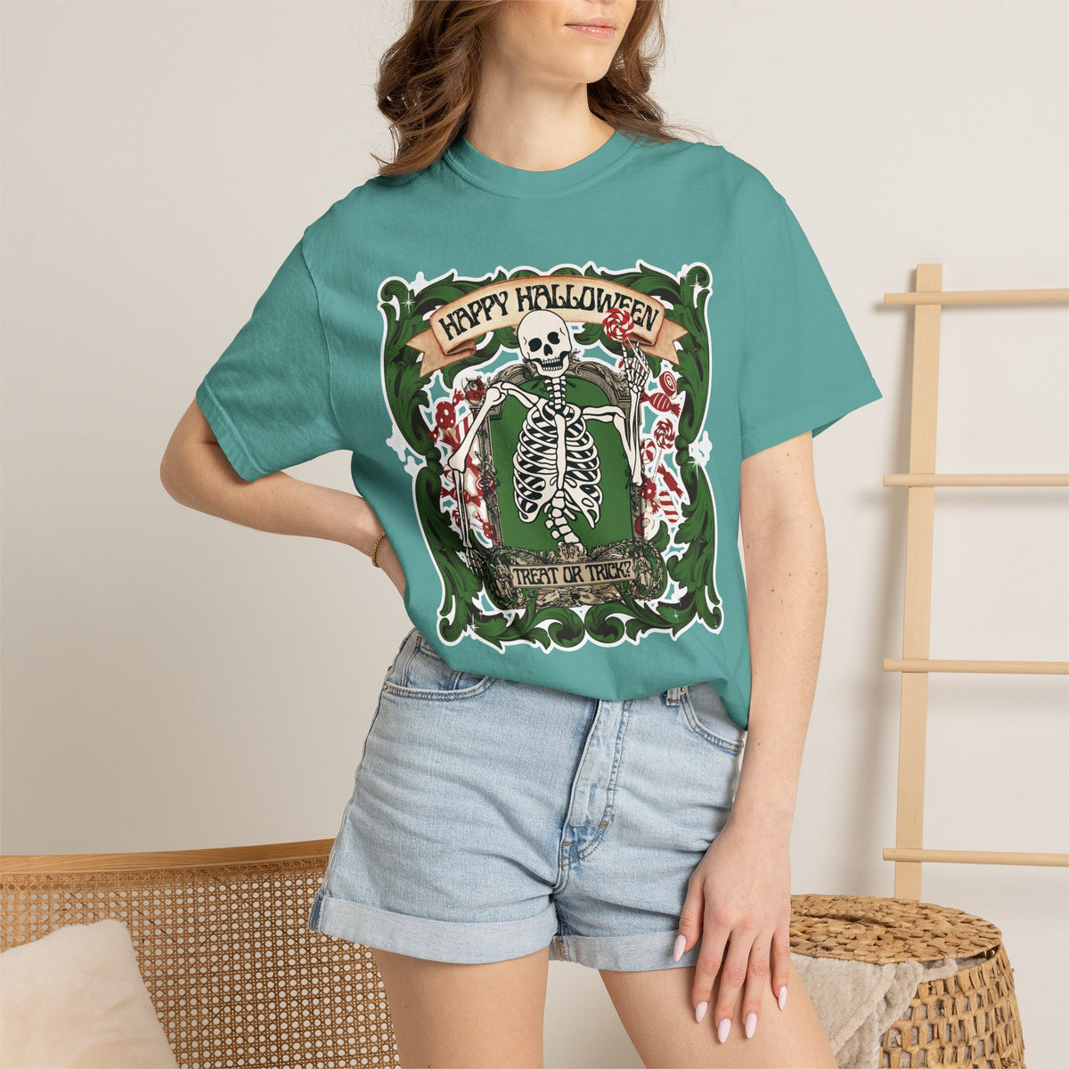 Happy Halloween Skeleton T-Shirt — Vintage Trick or Treat Graphic Tee