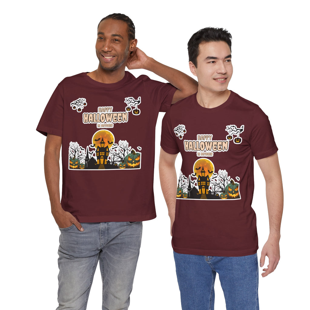 Halloween Haunted House T-Shirt — "Happy Halloween" Pumpkin Spooky Tee