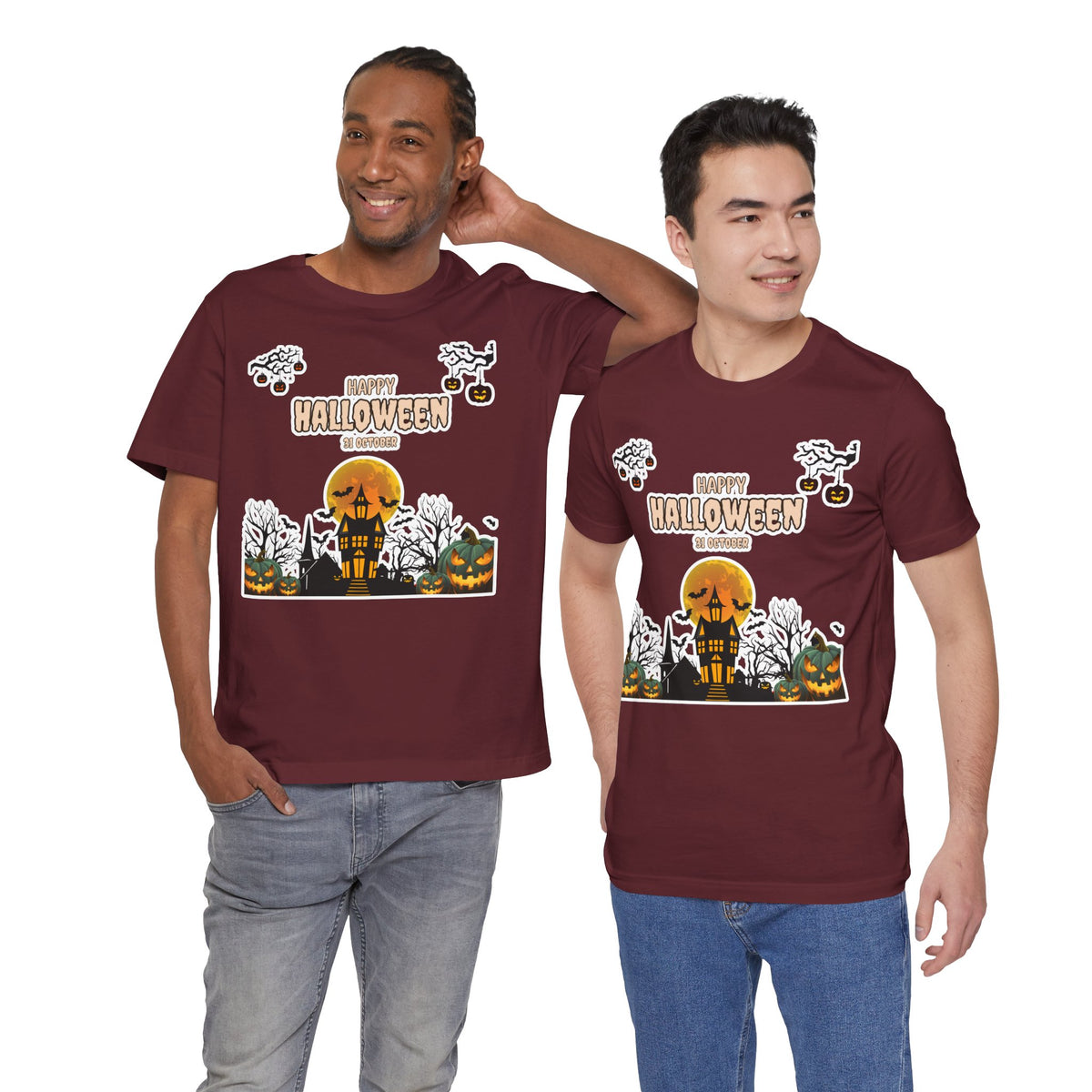 Halloween Haunted House T-Shirt — "Happy Halloween" Pumpkin Spooky Tee