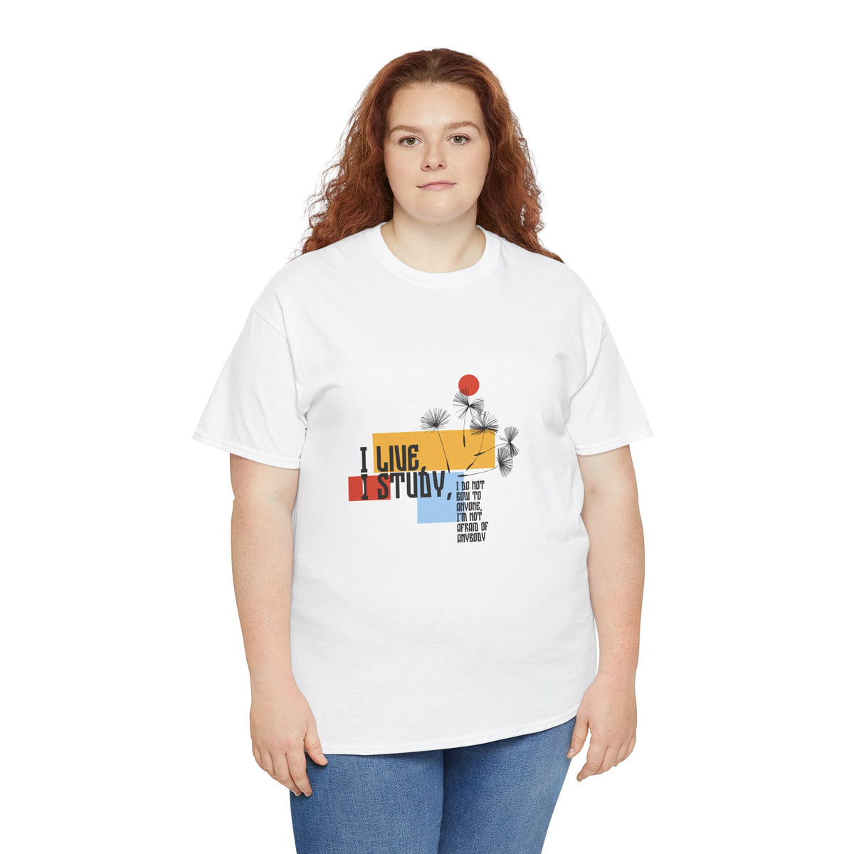 T-Shirt — I Live, I Study Graphic Tee (Minimalist Floral Collage)