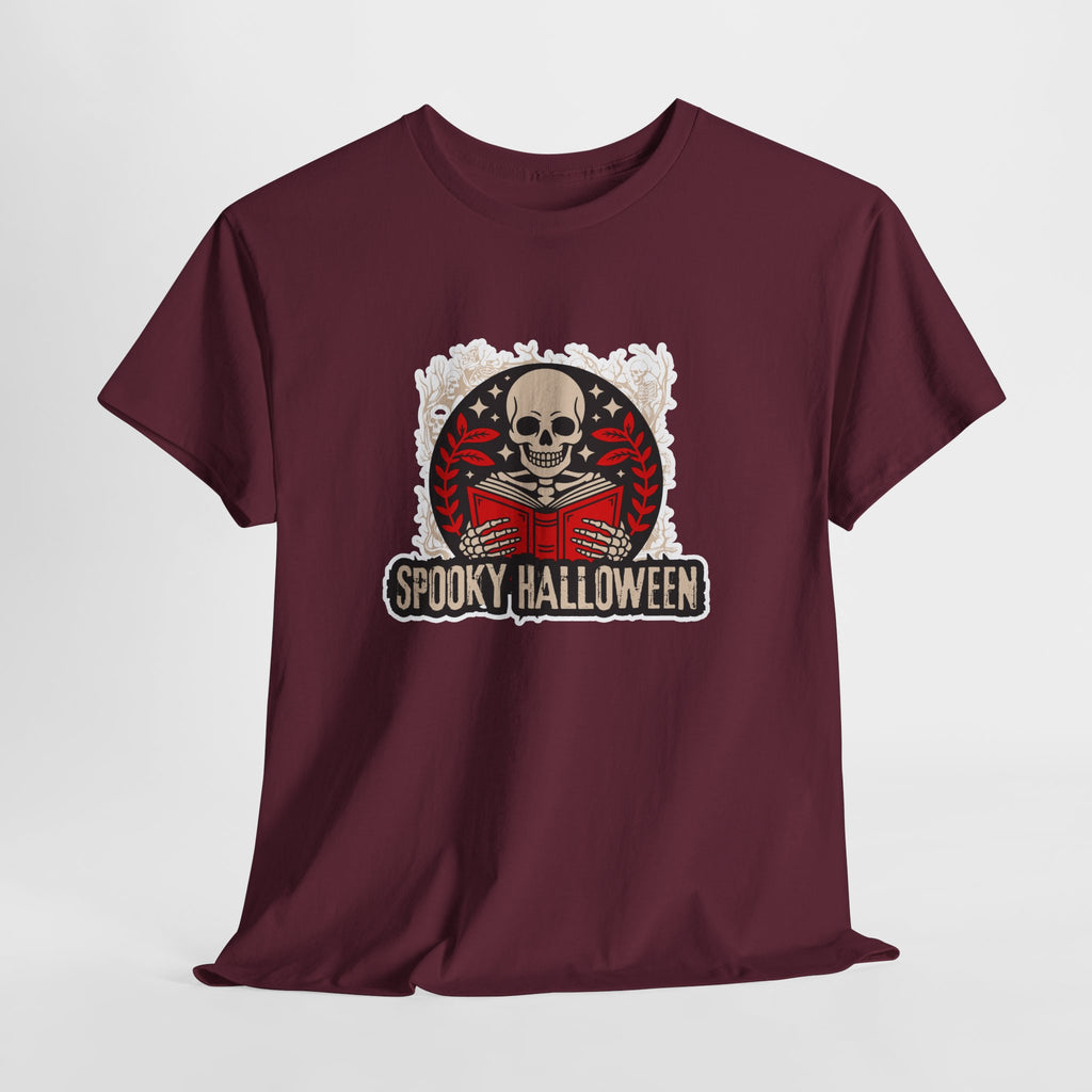Spooky Halloween Skull Tee — Vintage Skeleton Reading Book Halloween T-Shirt
