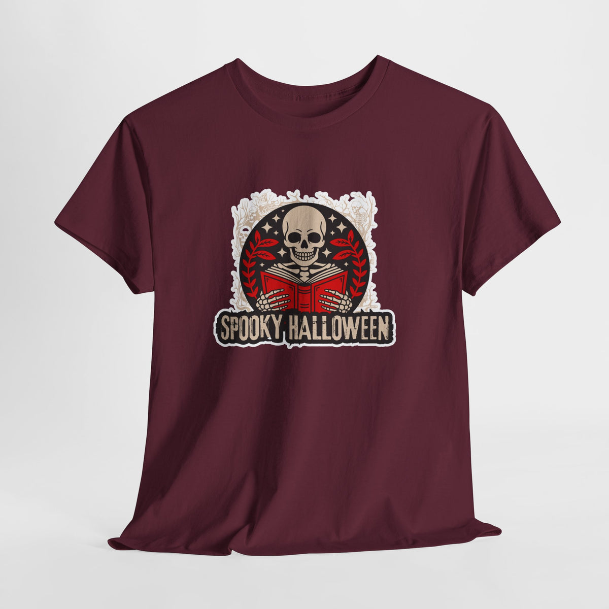 Spooky Halloween Skull Tee — Vintage Skeleton Reading Book Halloween T-Shirt