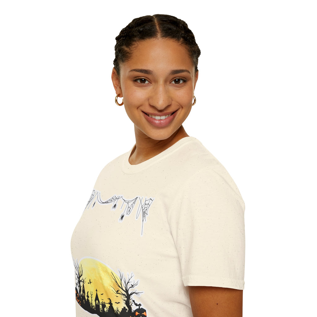Halloween Moon Silhouette T-Shirt — Spooky Graveyard Pumpkin Scene