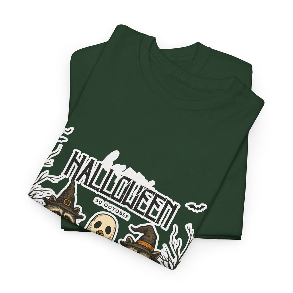 Halloween Raccoon Ghost Pumpkin T‑Shirt — Cute Spooky Costume Trio Tee