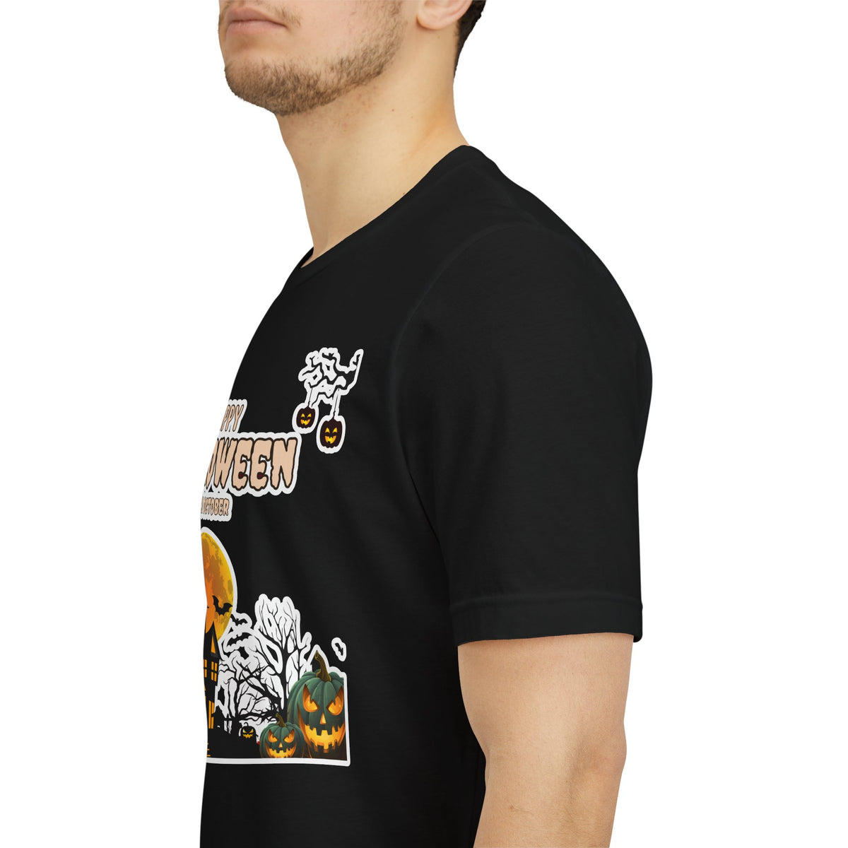 Halloween Haunted House T-Shirt — "Happy Halloween" Pumpkin Spooky Tee