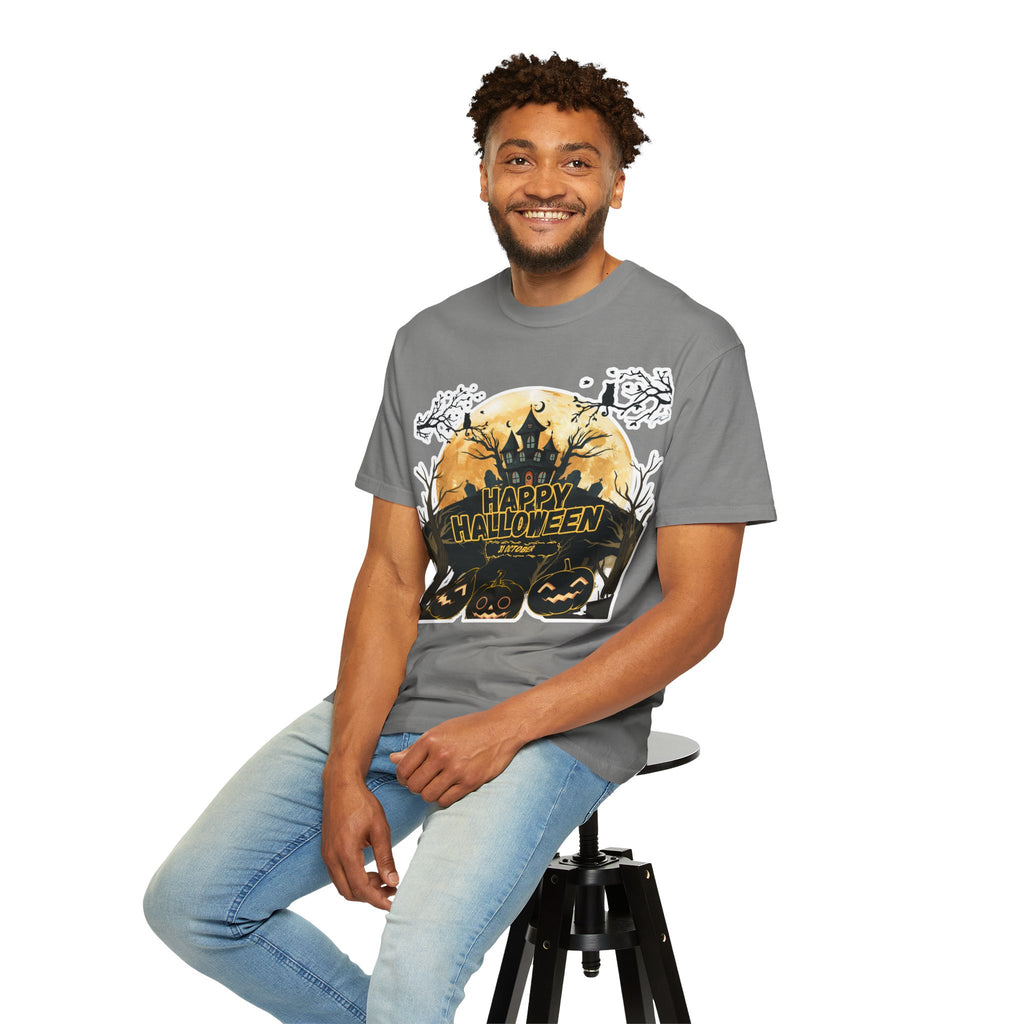 Halloween Haunted House T-Shirt — "Happy Halloween" Pumpkin Graphic Tee