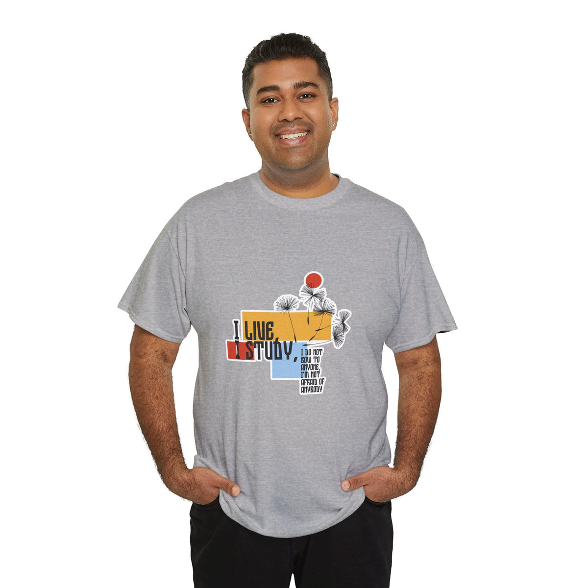 T-Shirt — I Live, I Study Graphic Tee (Minimalist Floral Collage)