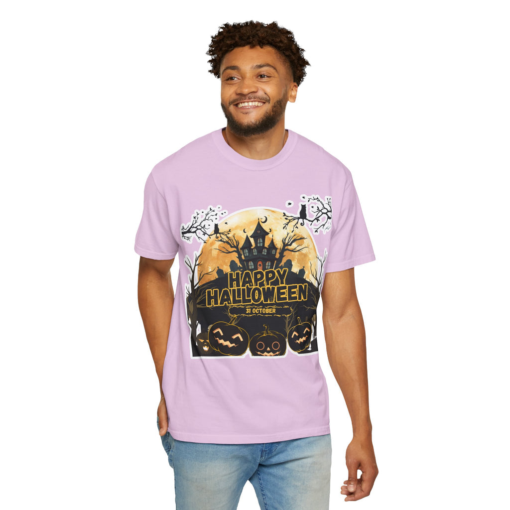 Halloween Haunted House T-Shirt — "Happy Halloween" Pumpkin Graphic Tee
