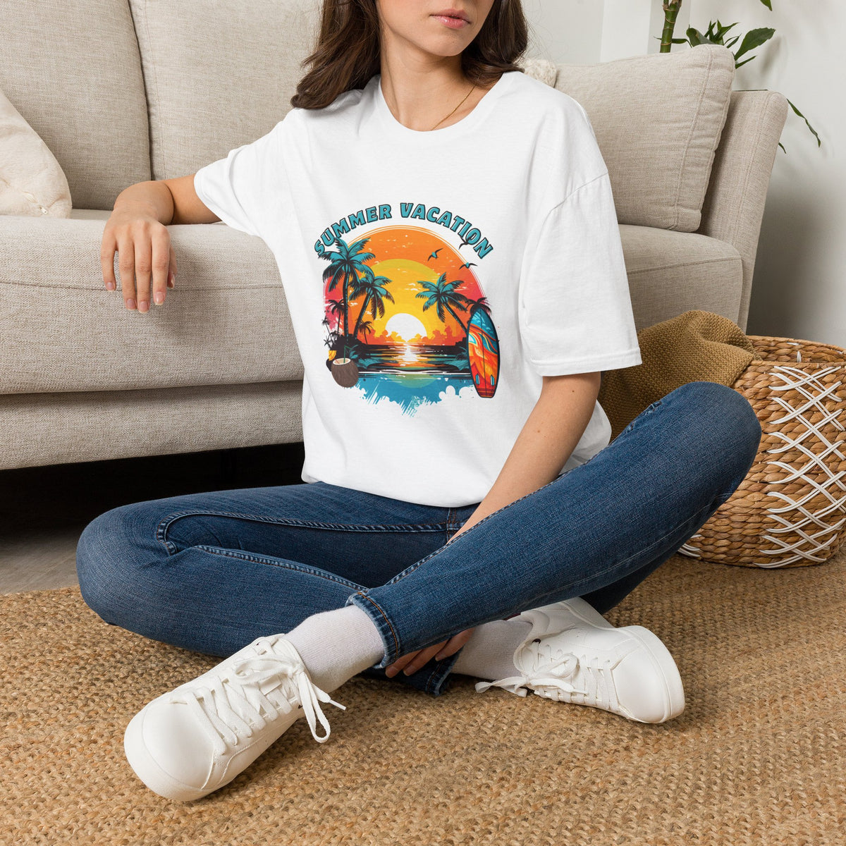 Summer Vacation T-Shirt – Tropical Sunset Surf Graphic