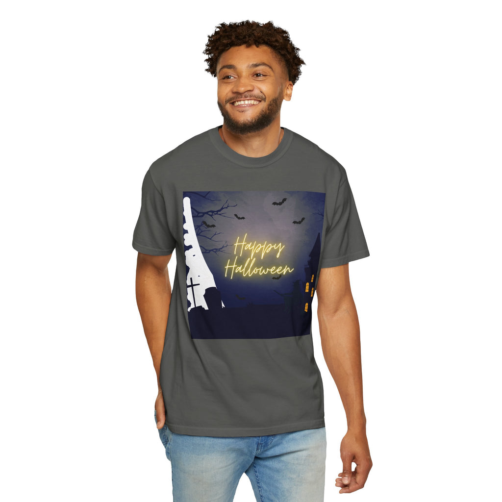 Halloween Night T-Shirt — "Happy Halloween" Haunted Graveyard Design