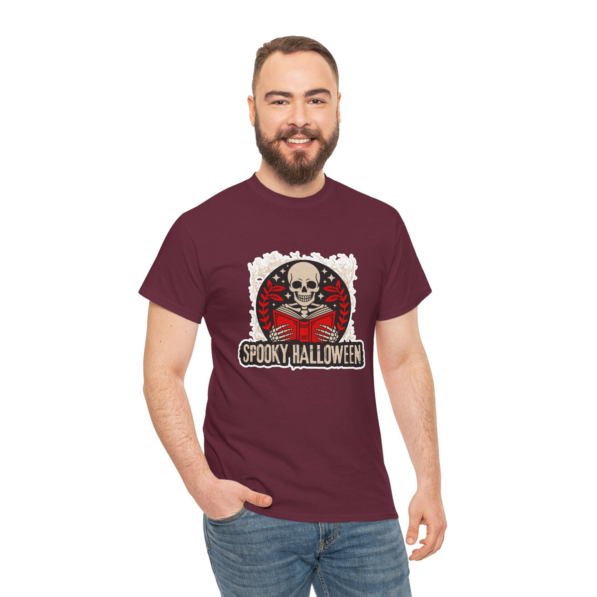 Spooky Halloween Skull Tee — Vintage Skeleton Reading Book Halloween T-Shirt