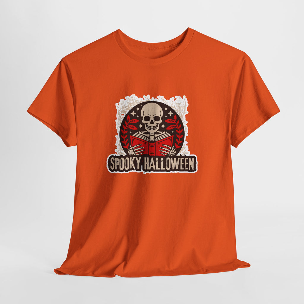 Spooky Halloween Skull Tee — Vintage Skeleton Reading Book Halloween T-Shirt