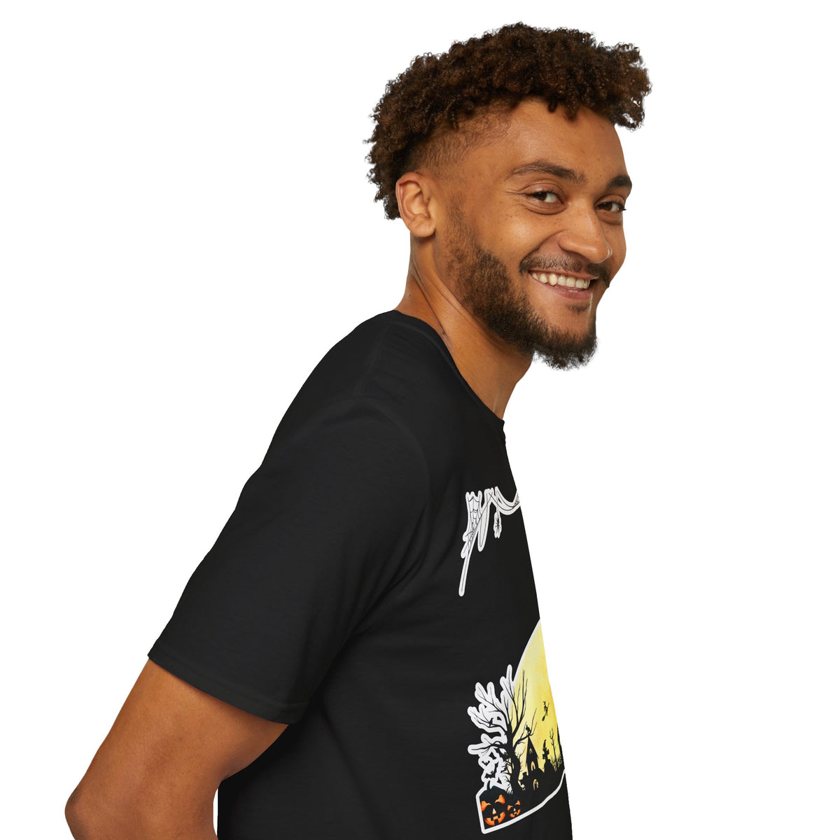 Halloween Moon Silhouette T-Shirt — Spooky Graveyard Pumpkin Scene