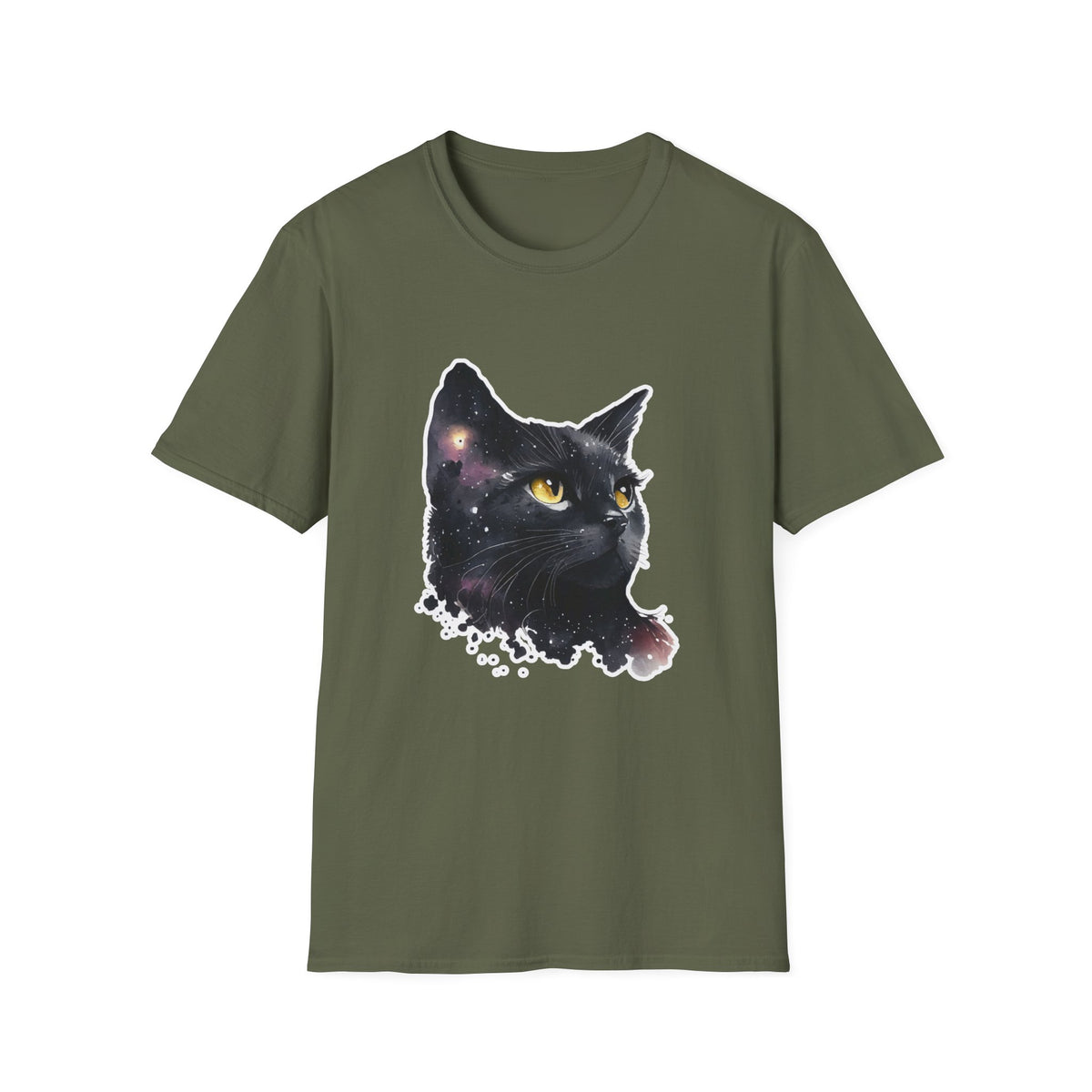 Galaxy Black Cat T-Shirt — Cosmic Cat Portrait Tee
