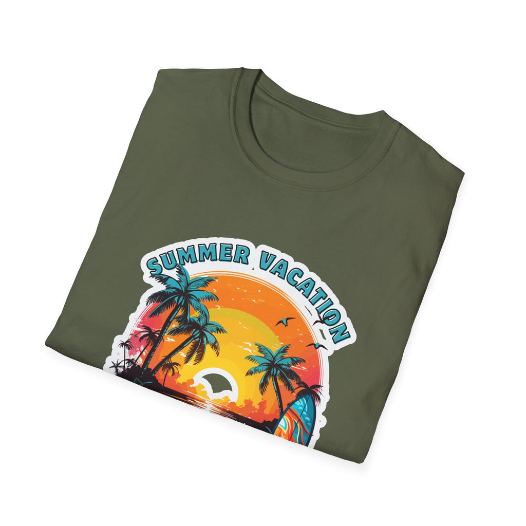 Summer Vacation T-Shirt – Tropical Sunset Surf Graphic