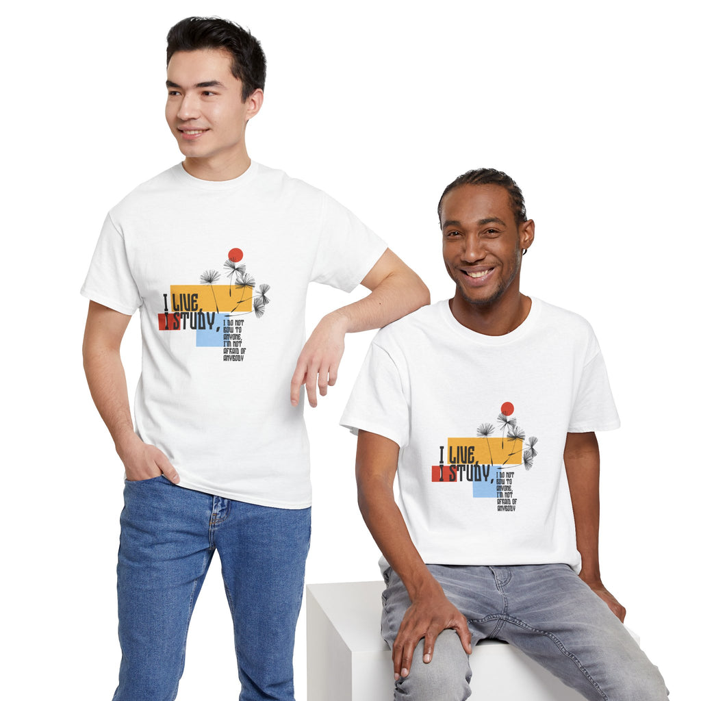 T-Shirt — I Live, I Study Graphic Tee (Minimalist Floral Collage)