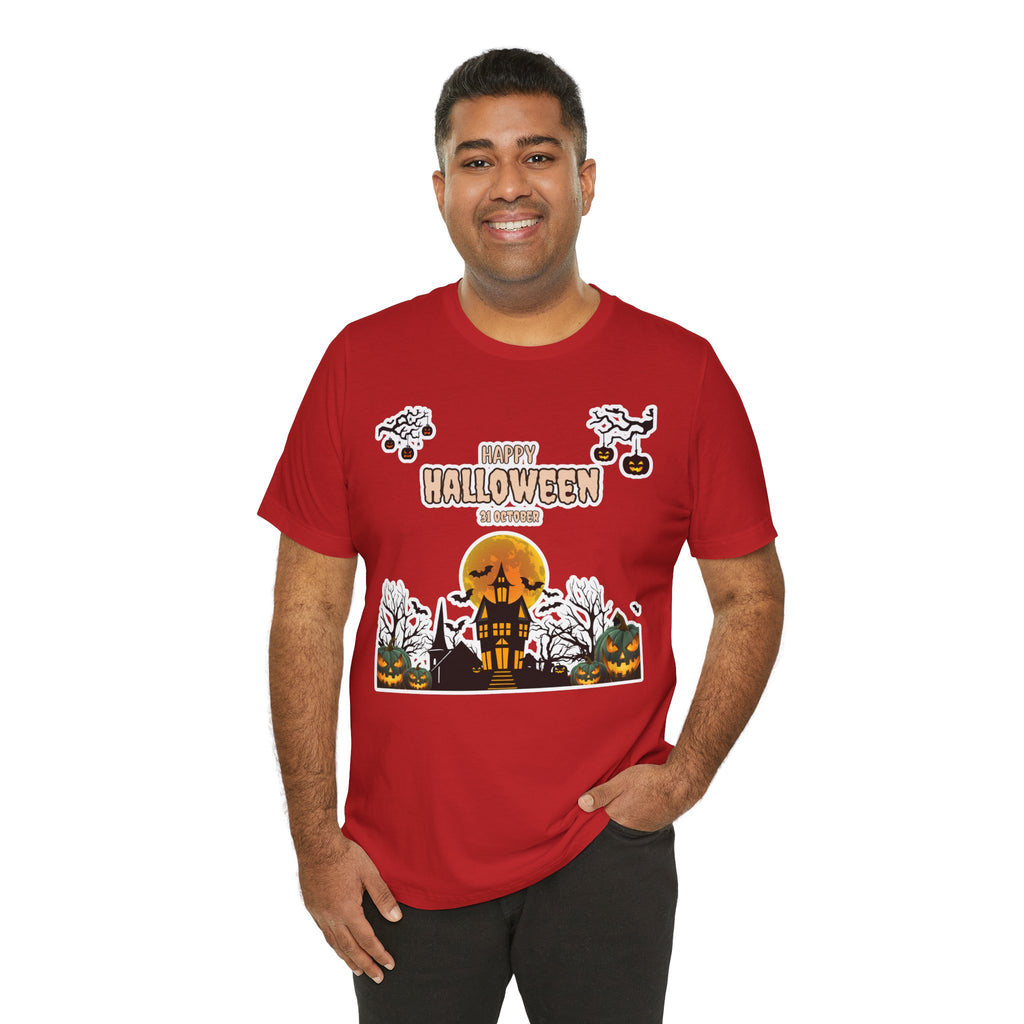 Halloween Haunted House T-Shirt — "Happy Halloween" Pumpkin Spooky Tee