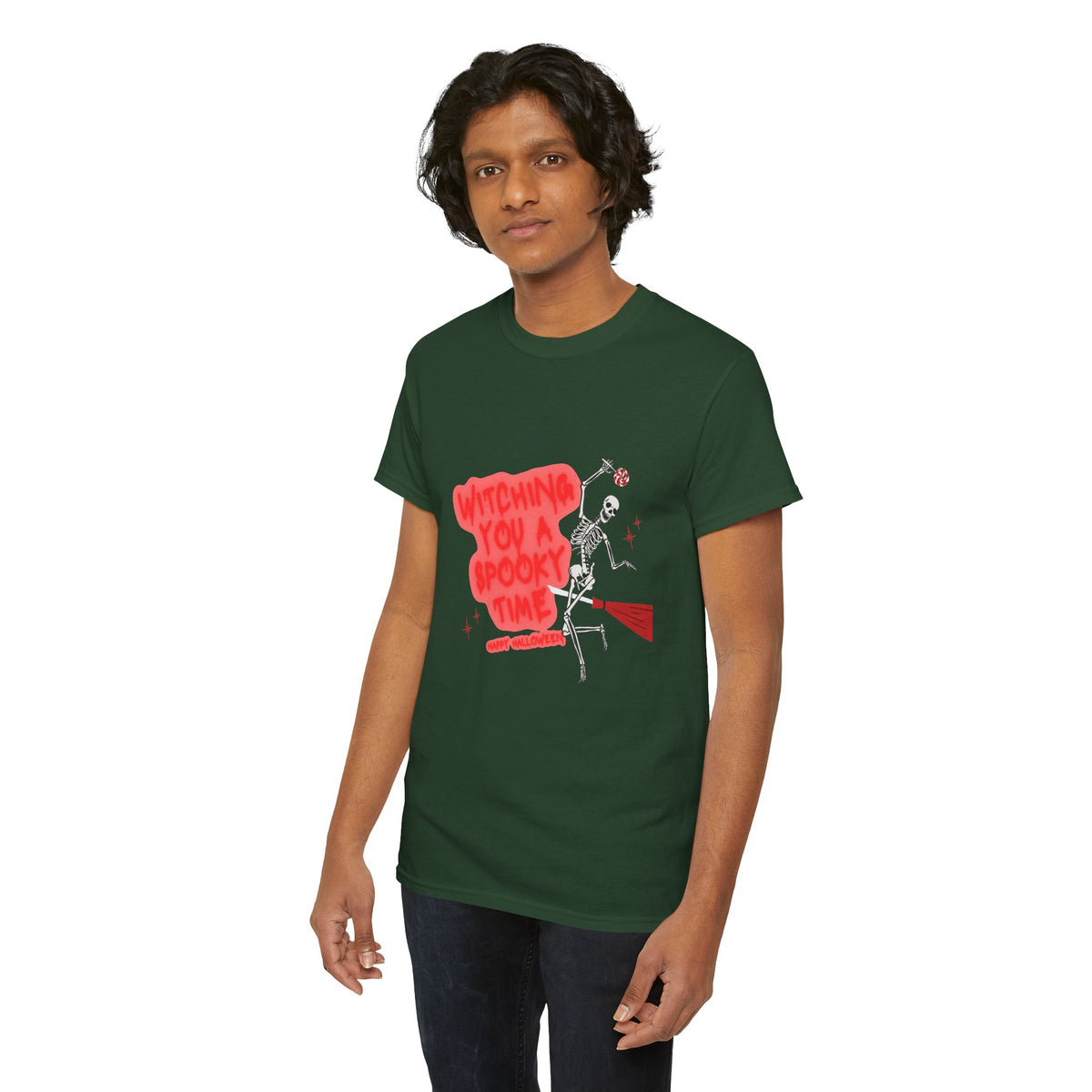 Skeleton 'Witching You a Spooky Time' Halloween T-Shirt