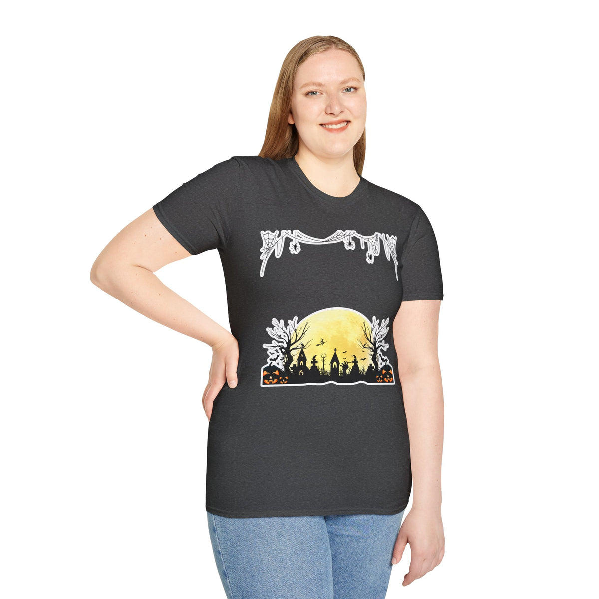 Halloween Moon Silhouette T-Shirt — Spooky Graveyard Pumpkin Scene