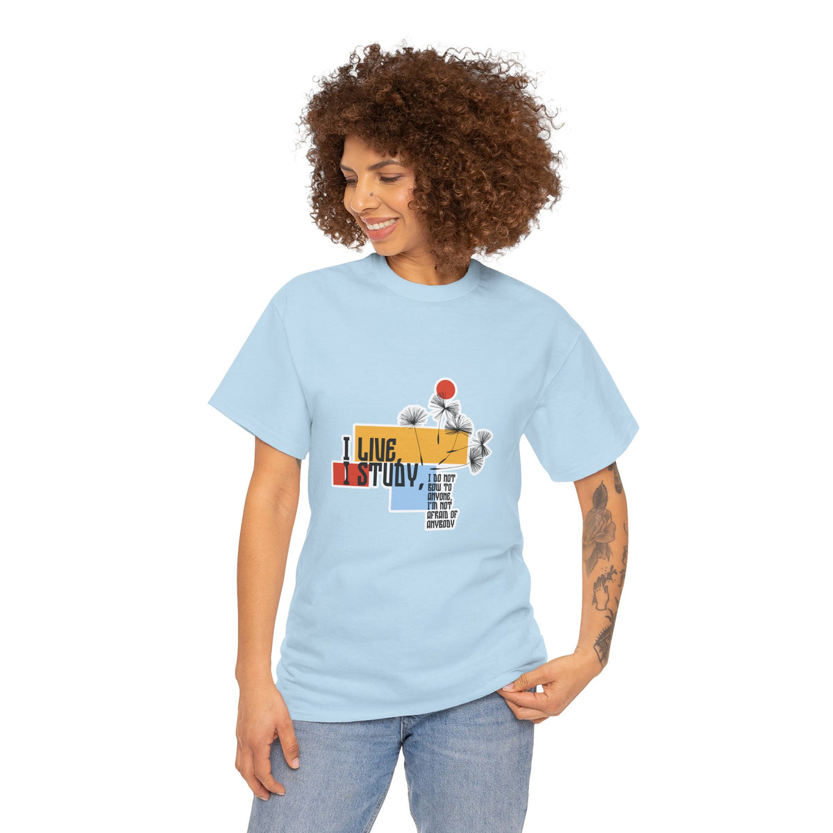 T-Shirt — I Live, I Study Graphic Tee (Minimalist Floral Collage)