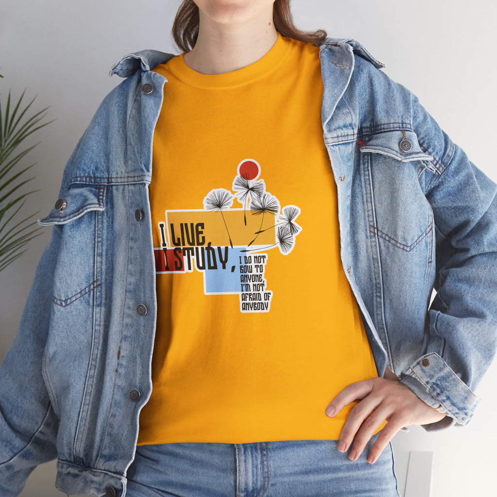T-Shirt — I Live, I Study Graphic Tee (Minimalist Floral Collage)