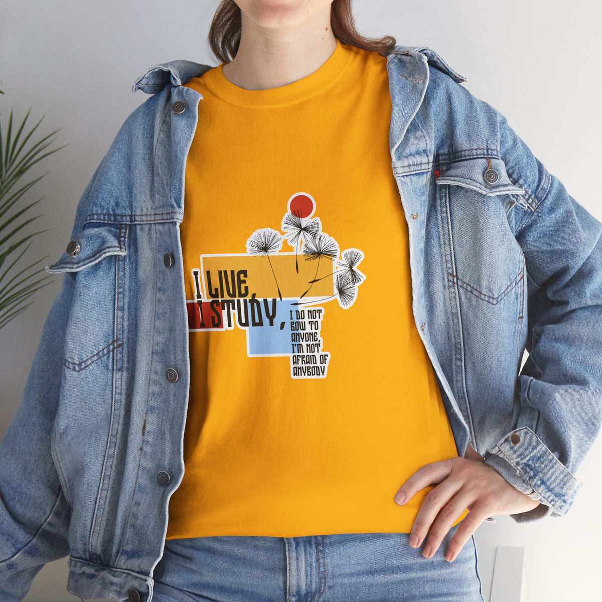 T-Shirt — I Live, I Study Graphic Tee (Minimalist Floral Collage)