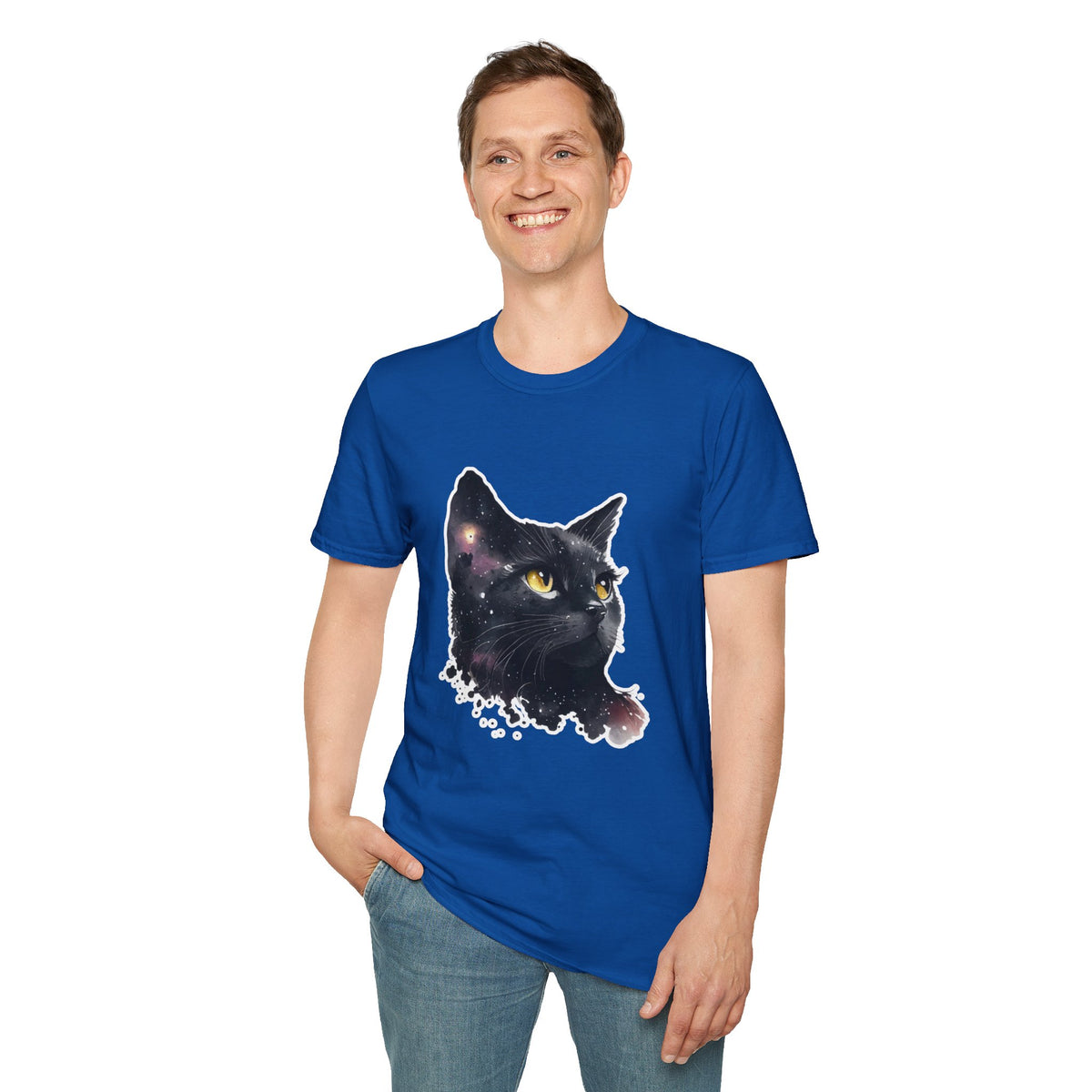 Galaxy Black Cat T-Shirt — Cosmic Cat Portrait Tee