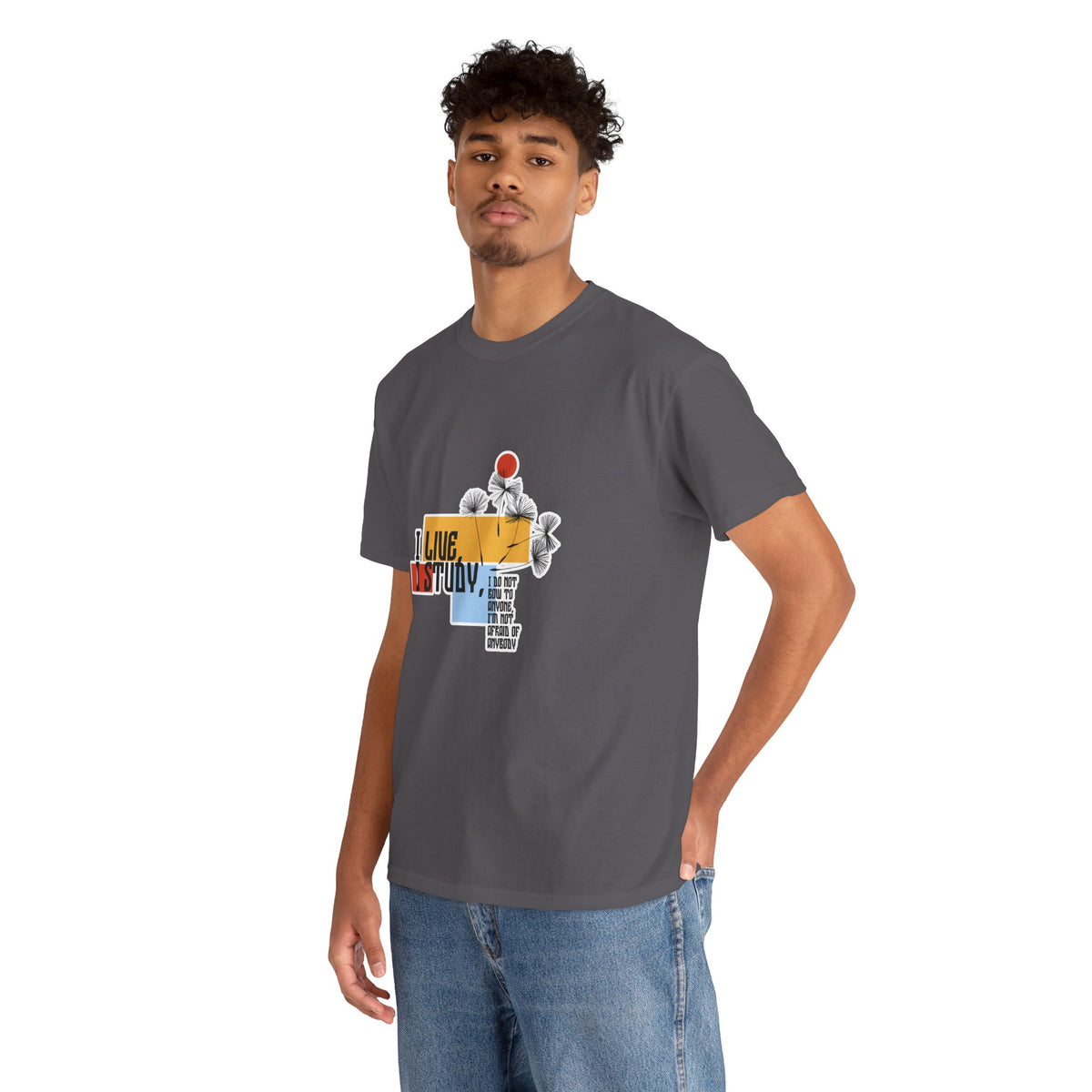 T-Shirt — I Live, I Study Graphic Tee (Minimalist Floral Collage)
