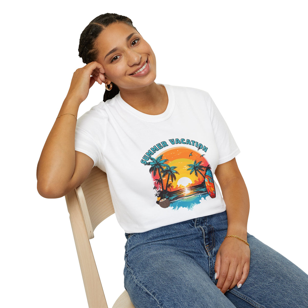 Summer Vacation T-Shirt – Tropical Sunset Surf Graphic