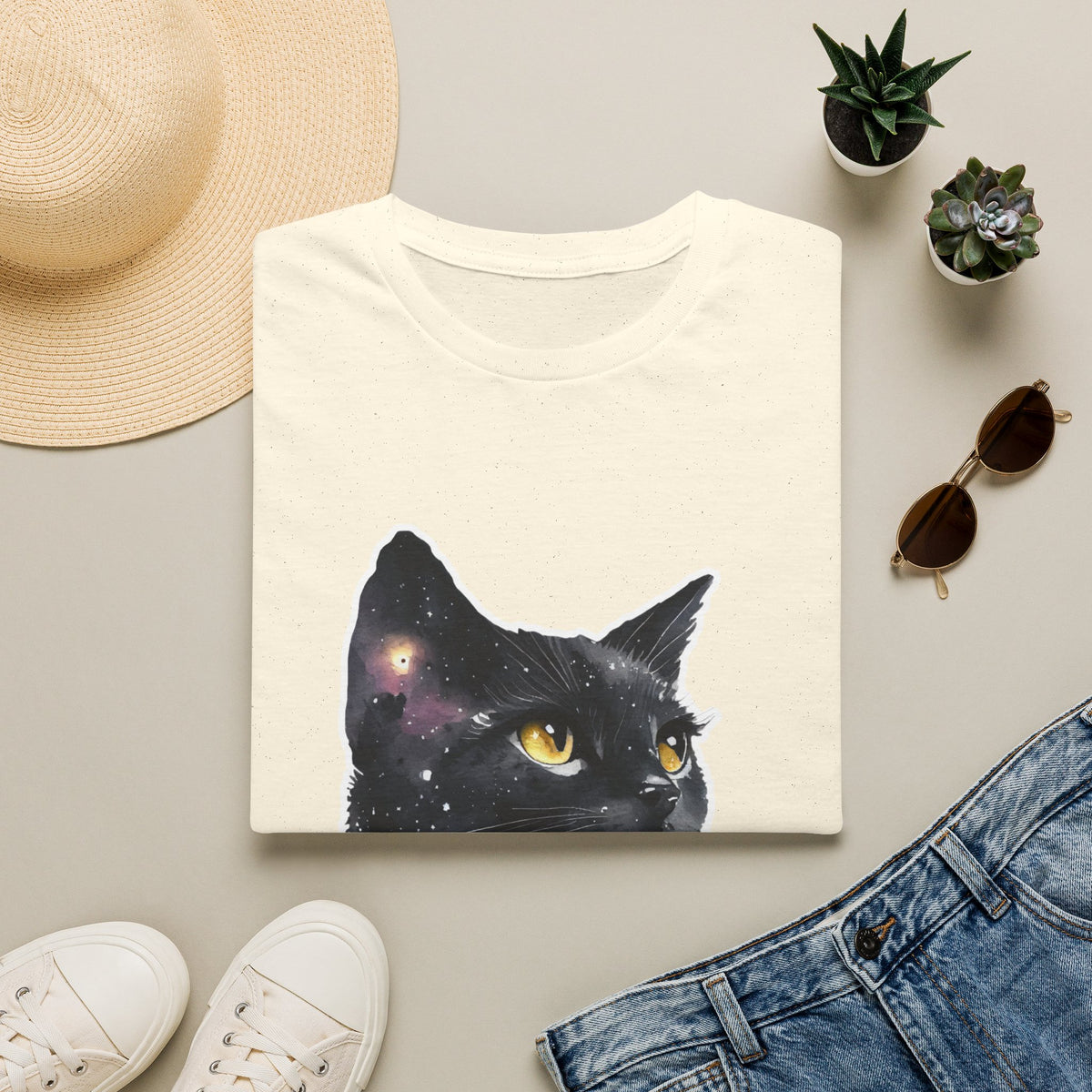 Galaxy Black Cat T-Shirt — Cosmic Cat Portrait Tee