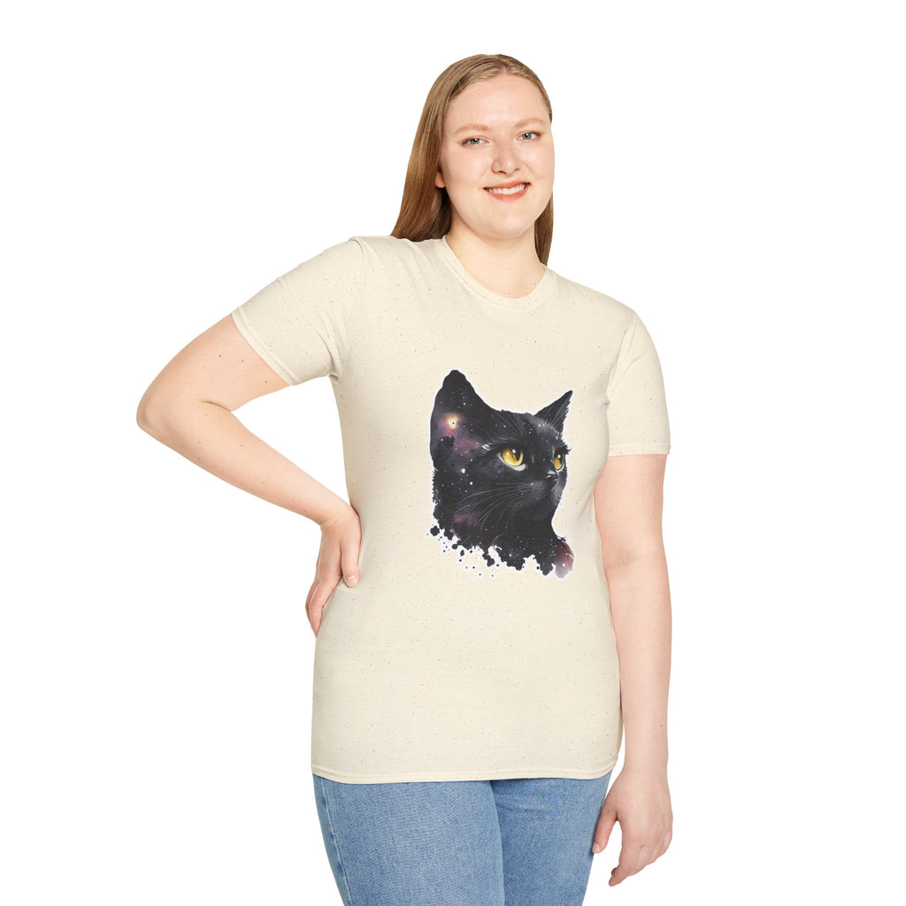 Galaxy Black Cat T-Shirt — Cosmic Cat Portrait Tee