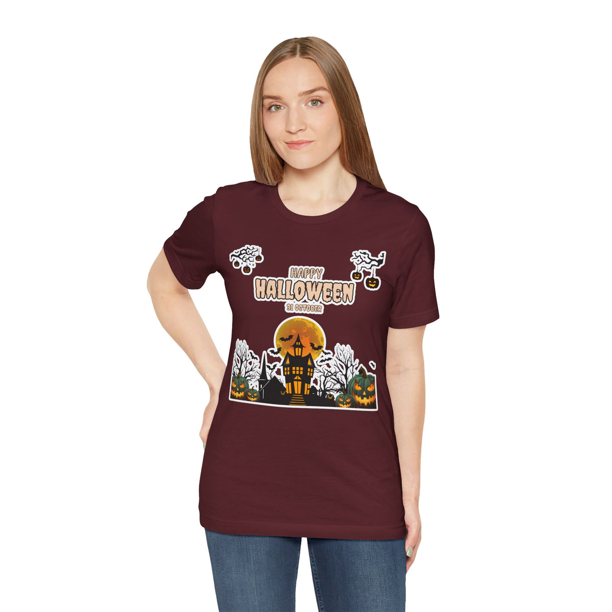 Halloween Haunted House T-Shirt — "Happy Halloween" Pumpkin Spooky Tee