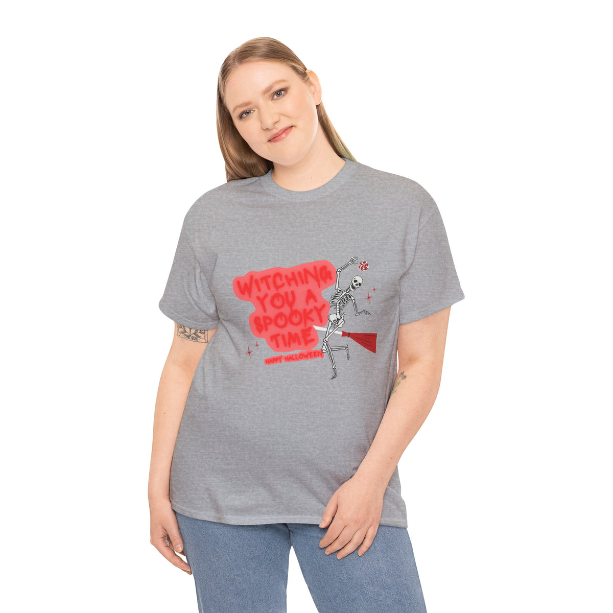 Skeleton 'Witching You a Spooky Time' Halloween T-Shirt