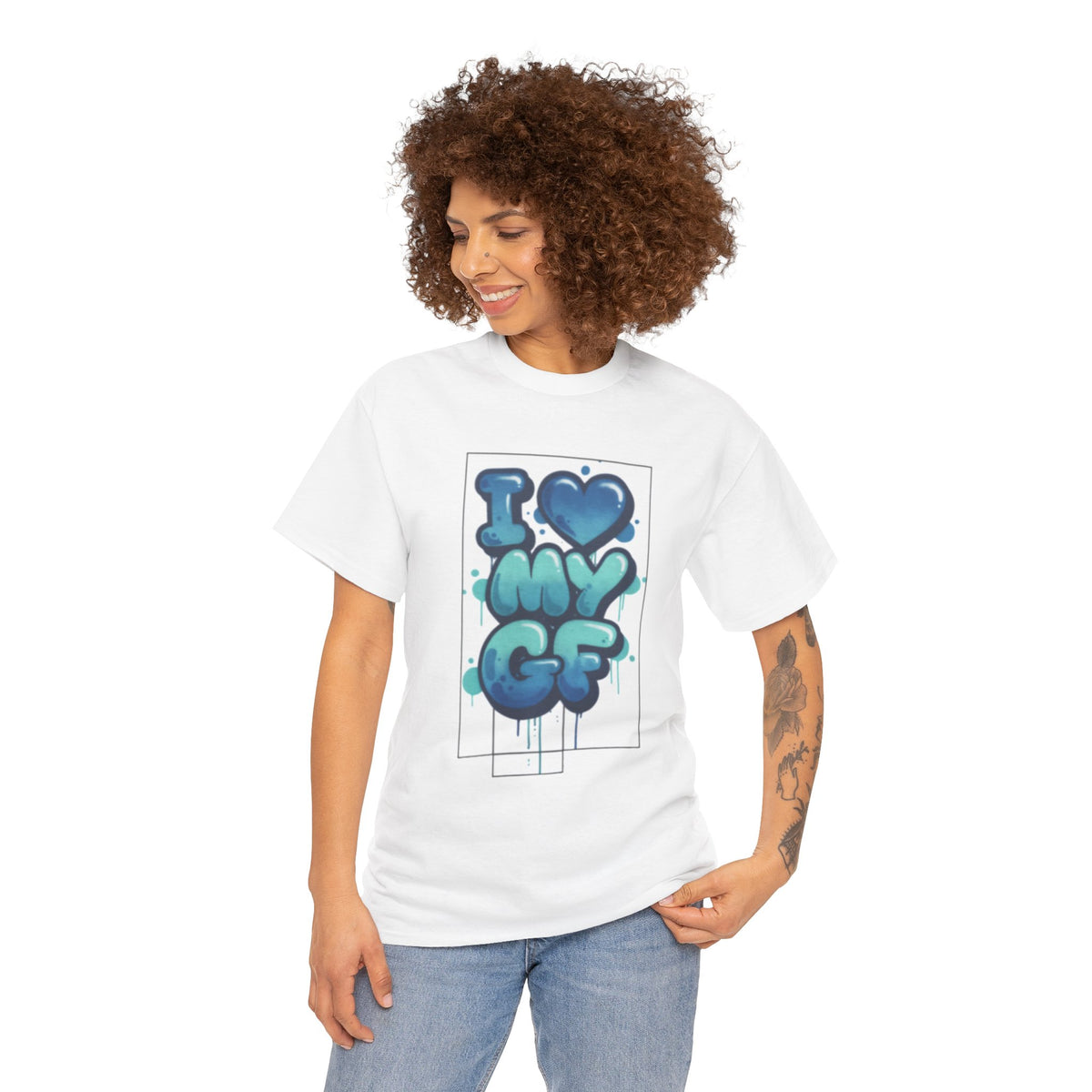 I LOVE My GF T-Shirt — Cute Blue Graffiti Love Tee for Girlfriend Gifts