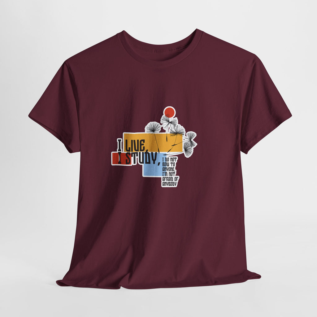 T-Shirt — I Live, I Study Graphic Tee (Minimalist Floral Collage)