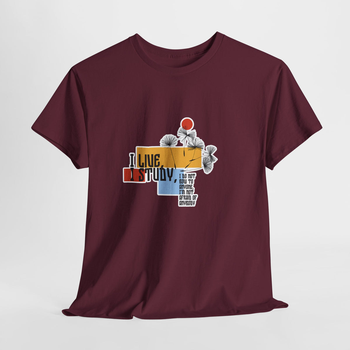 T-Shirt — I Live, I Study Graphic Tee (Minimalist Floral Collage)